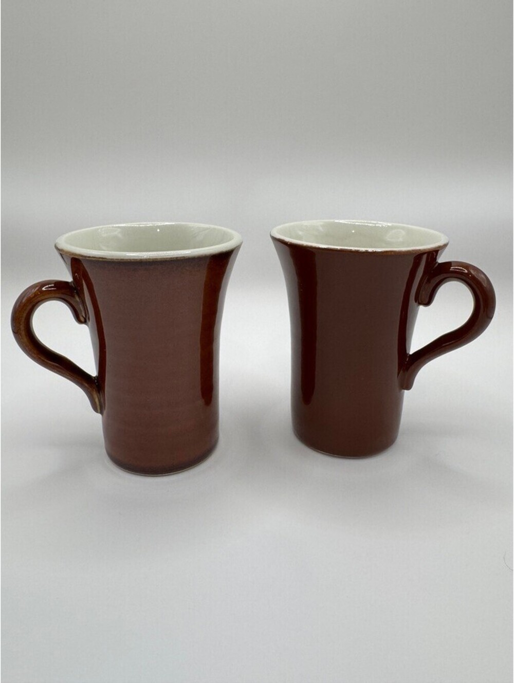 HALL POTTERY Vintage Brown & White Coffee/Espresso Cups (2) 5 OZ.